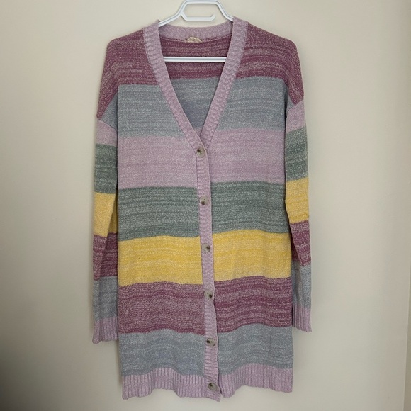 Striped Multicolor Women's Cardigan Sweater - Picture 1 of 5